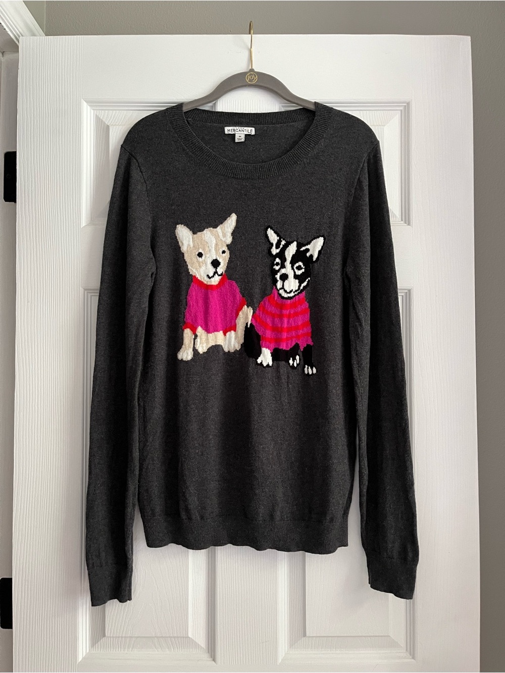 J. Crew Mercantile Merino Wool Blend French Bulldog Print Scoop Neck Sweater Med